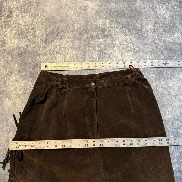 Vintage Brown Suede Leather Fringe Western Midi Skirt Womens 14 - Picture 5 of 6